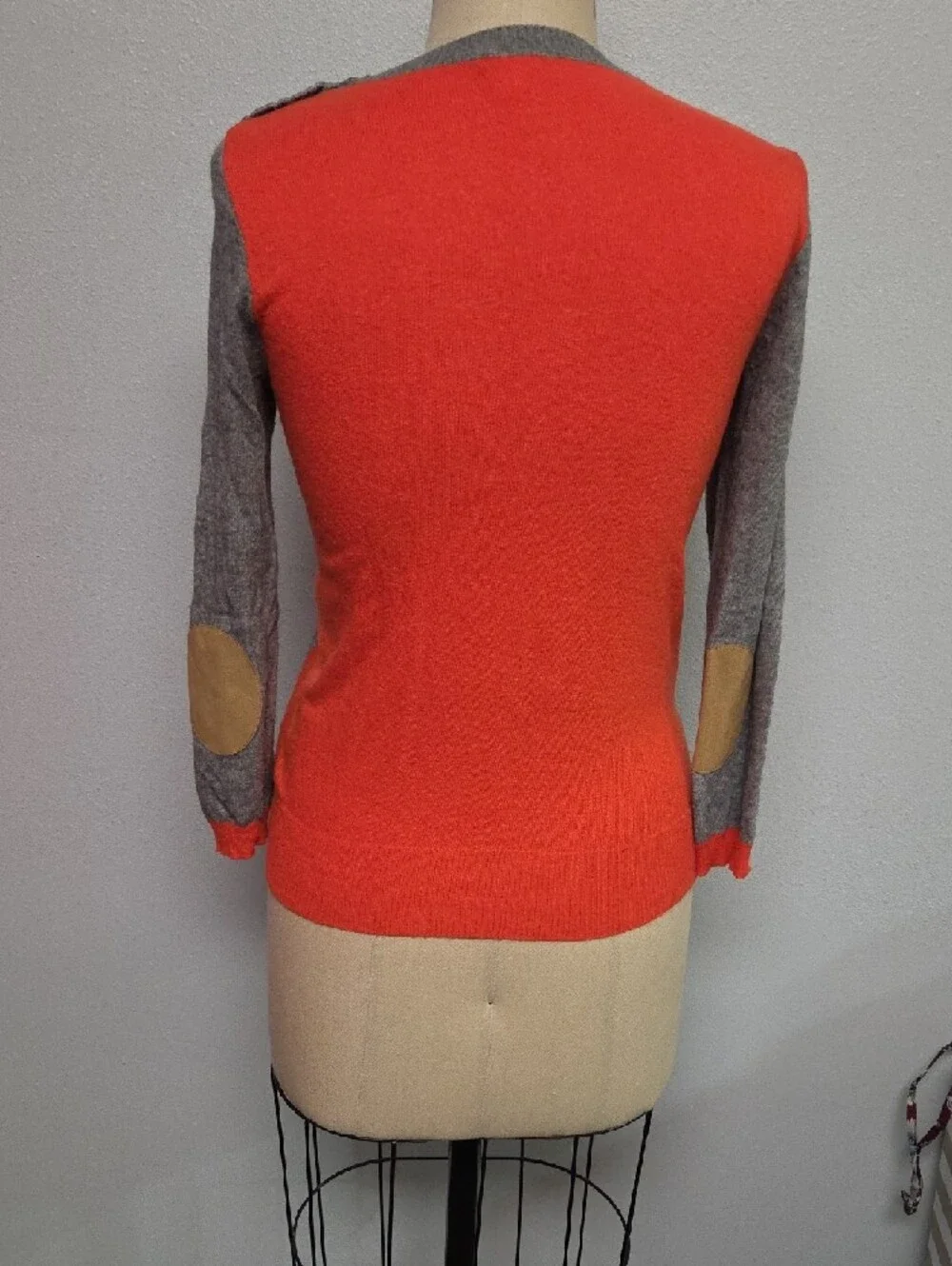 J. Crew Gray Crewneck Sweater with Orange Accent